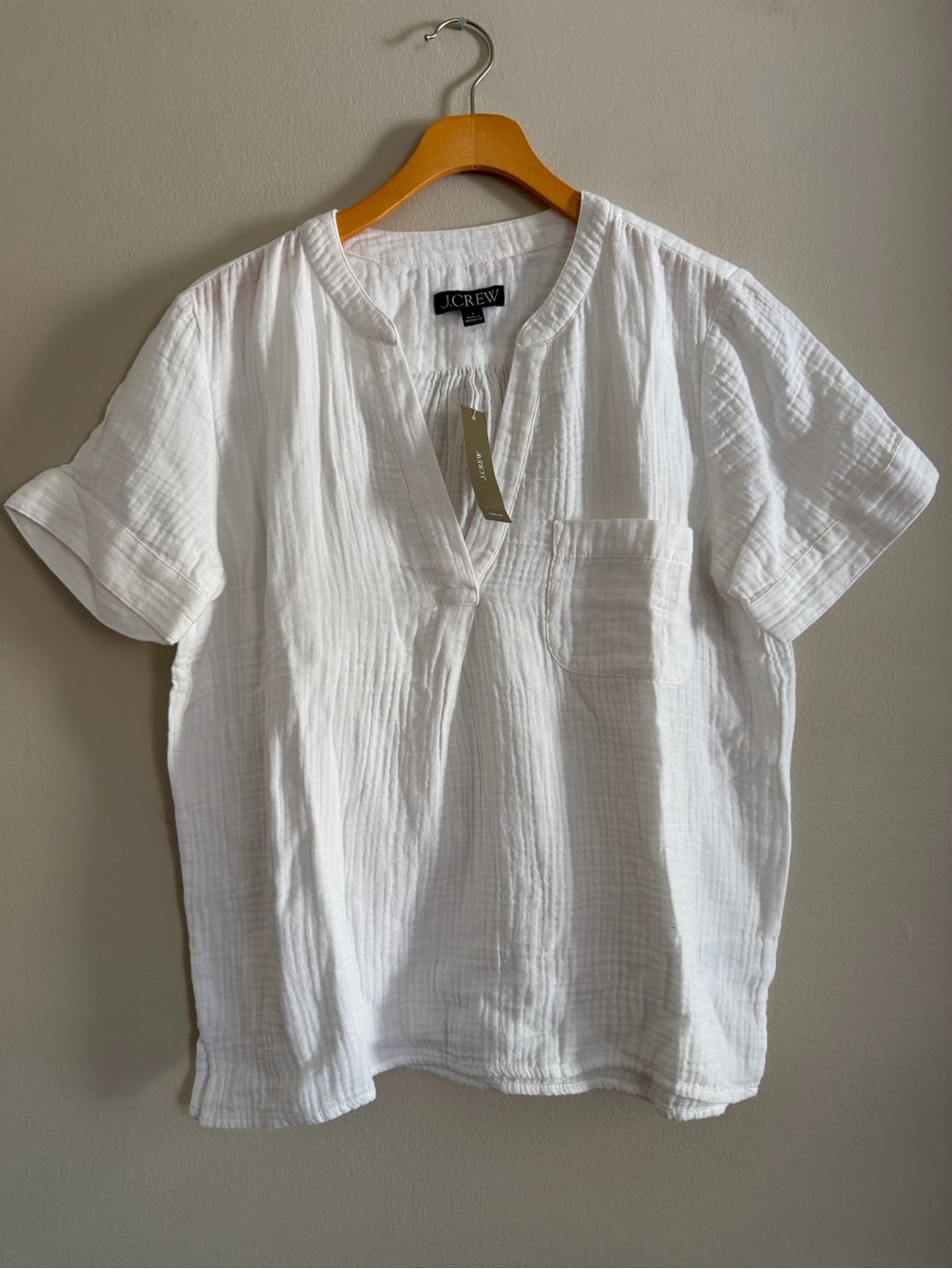 J.Crew NWT White Double-Gauze Cotton Split-Neck Short Sleeve Top Sz S BI431